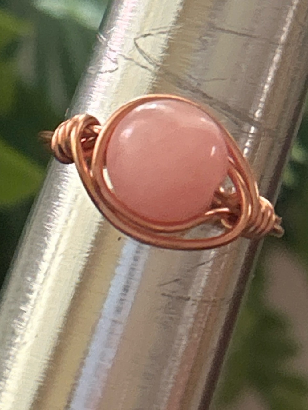 💍 Handcrafted pink quartzite copper wire wrapped crystal ring size 7